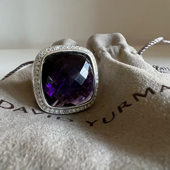 David Yurman 20mm sterling silver diamond amethyst ring NEW⭐️ - Picture 3 of 10